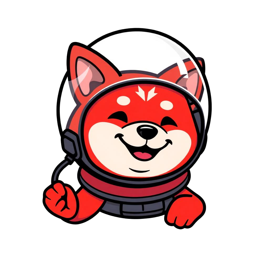 Red shiba inu mascot waving in a space helmet